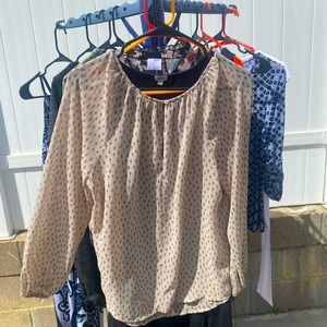 Sheer pattered tan blouse, size medium